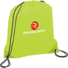 A bright lime green drawstring sportspack with a black logo and black drawstrings. Ideal for carrying essentials.