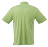 A short sleeve polo shirt in a vibrant light green colour, featuring a collar and a logo on the back.