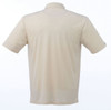 A beige short sleeve polo shirt for men featuring a back view and a small logo on one sleeve.