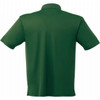 A green men's polo shirt with short sleeves and a collar, featuring a logo on the chest.