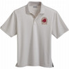 A cream short sleeve polo shirt with a logo on the left chest area.
