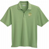A green short sleeve polo shirt featuring a logo on the left chest area.