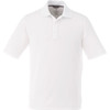 A white short sleeve polo shirt for men featuring a collar and a logo.