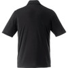A black men's polo shirt with short sleeves and a collar, featuring a logo on the back.