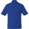 A men's short sleeve polo shirt in a solid blue colour, featuring a collar and a logo on the back.