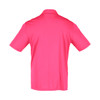 A pink short sleeve polo shirt for men, featuring a classic design and a logo.