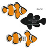 A novelty USB flash drive shaped like an orange and black clownfish, featuring a logo on the back.