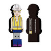 A custom 2D USB flash drive featuring a cartoon character in a safety helmet and vest, with a black back.