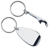 A drink bottle opener keyring in silver, featuring a keyring and a bottle opener attachment.