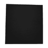 A flat, square black surface with a smooth texture, featuring a subtle branding logo in one corner.