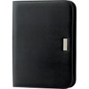 A black portfolio with a sleek design and a silver metal accent, suitable for office and business use.