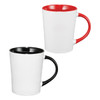 A ceramic mug set featuring two 400ml mugs, one with a red interior and handle, and one with a black interior and handle.