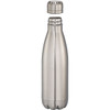 A drink bottle made of stainless steel, featuring a metallic finish and a removable screw cap.