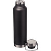 A drink bottle made of black stainless steel, featuring a silver cap and a sleek insulated design.