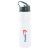 A drink bottle featuring a white body, black lid, and a logo. It holds 830ml and is designed for sports use.