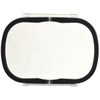A plastic and wheat straw lunch box in a white and grey design with a black silicone seal.