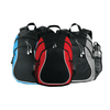 Three Coil Backpacks in black, red, blue, and grey, featuring pockets and an accompanying drink bottle. Each has a logo.
