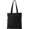 A black cotton canvas tote bag with two handles and a simple design, featuring a logo.