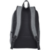 A grey and black computer backpack with padded straps and mesh side pockets, featuring a logo on the back.