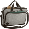 A grey laptop briefcase featuring dual handles, a detachable shoulder strap, and a front pocket.