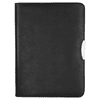 A black A4 zip compendium with a white closure, featuring a calculator and a logo.