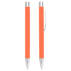 An orange Gorica Click Action Ballpoint Pen with silver accents, featuring a sleek metal design and a clip.