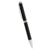A black metal ballpoint pen with silver accents and a twist action mechanism. It features a clip and a textured grip.
