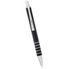 A sleek black ballpoint pen with silver accents and a clip, featuring a modern design.