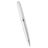 A silver ballpoint pen with a metal finish, featuring a clip and chrome accents. It has a logo.
