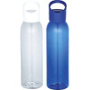 A drink bottle set featuring a clear bottle with a white lid and a blue bottle with a blue lid. Each bottle has a logo.