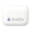A white charging case with a logo, designed for true wireless earbuds.