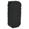 A rugged black outdoor waterproof Bluetooth speaker with a textured surface and a logo on the side.