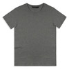 A grey men's t-shirt with a round neck and short sleeves, featuring a logo on the inside.
