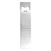 A drink bottle opener, featuring a sleek stainless steel design, with a built-in cap lifter and a logo.
