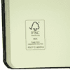 A bound journal with a black cover and cream-coloured pages, featuring an FSC certification logo.