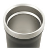 A drink bottle featuring a sleek black exterior and a stainless steel interior with a wide opening.