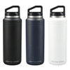 A drink bottle set featuring three colours: black, navy blue, and white, with a handle and branding.