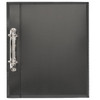 A black 2 ring binder with a silver mechanism, featuring a smooth texture and no visible design elements.