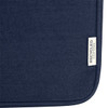 A dark navy recycled canvas laptop sleeve with a small tag indicating recycled cotton.