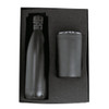 A drink bottle and tumbler gift set in black, presented in a protective foam insert within a box.