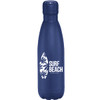 A blue insulated drink bottle featuring a logo. Suitable for promotional gift sets.