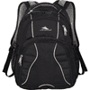 A black High Sierra Swerve 17" backpack featuring multiple compartments and a logo. Mesh details enhance its design.