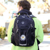 A black High Sierra Elite Fly-By 17" 42L computer backpack with a logo, worn by a person facing away.