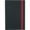 A Colour Pop JournalBook in black with a red elastic closure, featuring a smooth cover design.