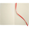 A soft bound journal with blank lined pages and a red ribbon bookmark in a neutral cover.