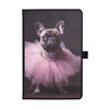 A notebook featuring a French bulldog in a pink tutu on the cover, with a black spine and closure.