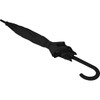 A black, auto-open umbrella with a curved handle, featuring a compact and foldable design.