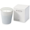 A frosted glass candle in a light blue container with a white lid, accompanied by a matching white box.