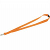 An orange lanyard with a lobster clip at one end, featuring a smooth design.