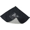 A black and grey cleaning cloth with a logo, designed for screens and technology devices.